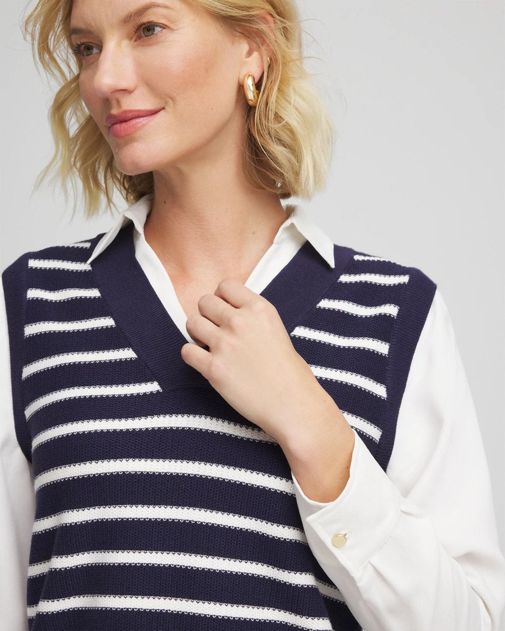 Striped V-Neck 2 in 1 Sweater Vest Passport Blue - Chico's