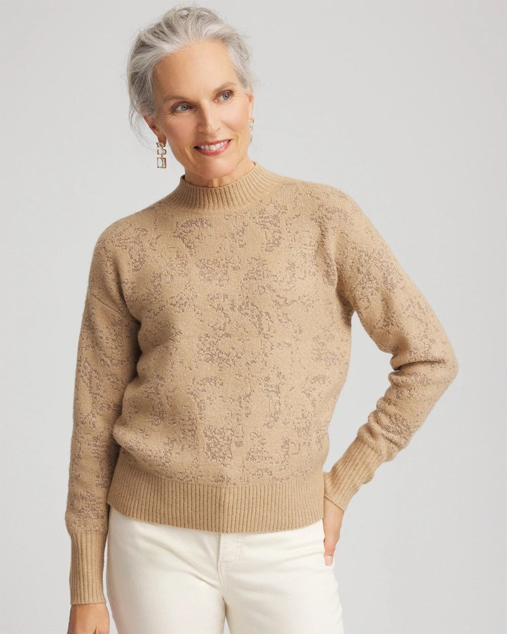 Jacquard Mockneck Pullover Champagne Fizz - Chico's