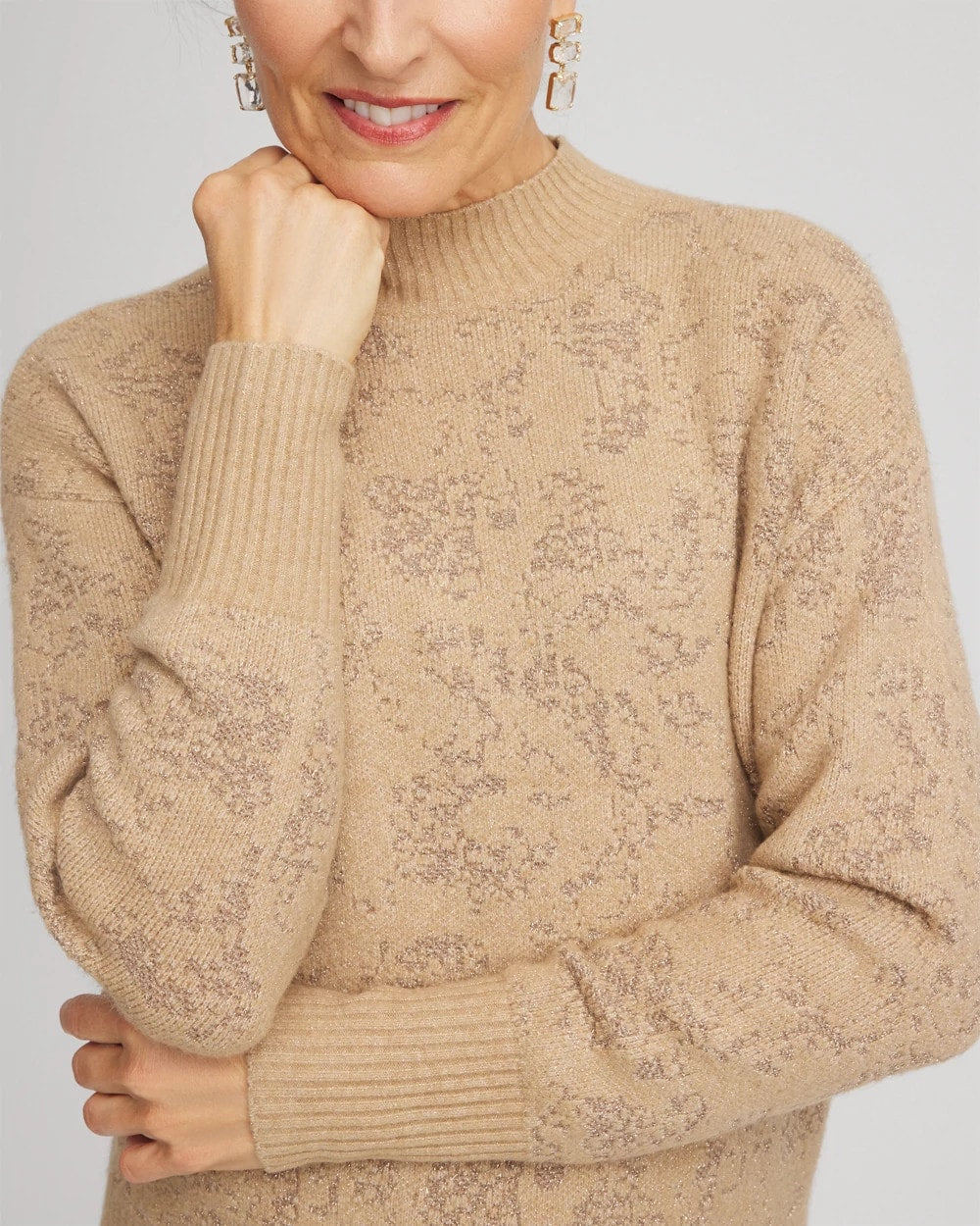 Jacquard Mockneck Pullover Champagne Fizz - Chico's