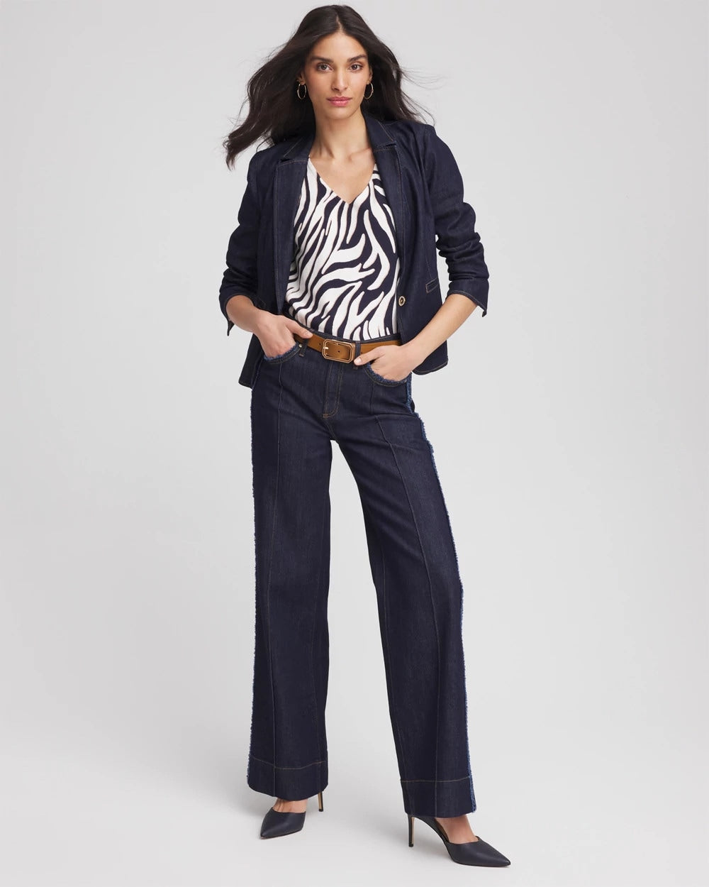 Ella Zebra V-Neck Pullover Sweater Passport Blue - Chico's