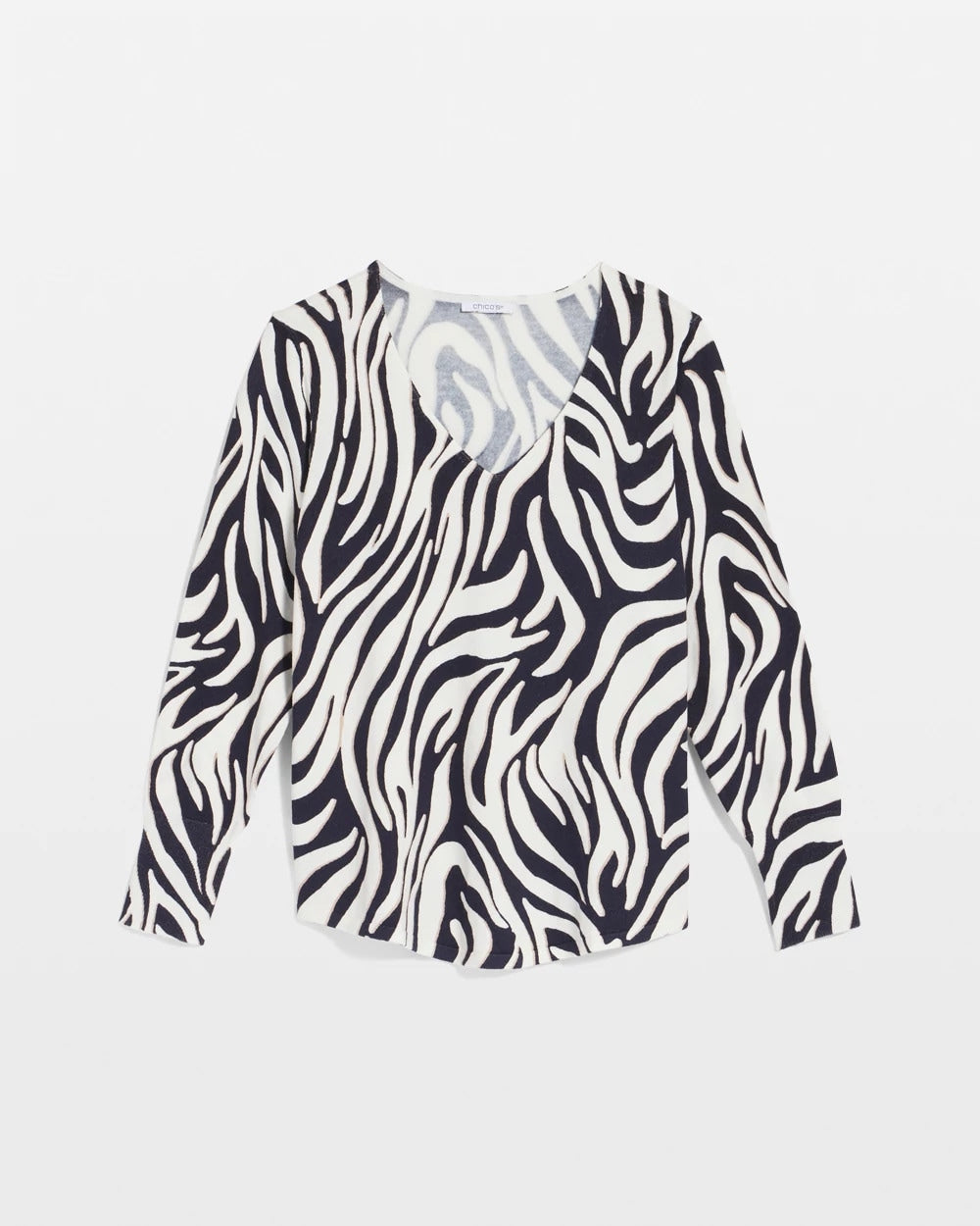 Ella Zebra V-Neck Pullover Sweater Passport Blue - Chico's