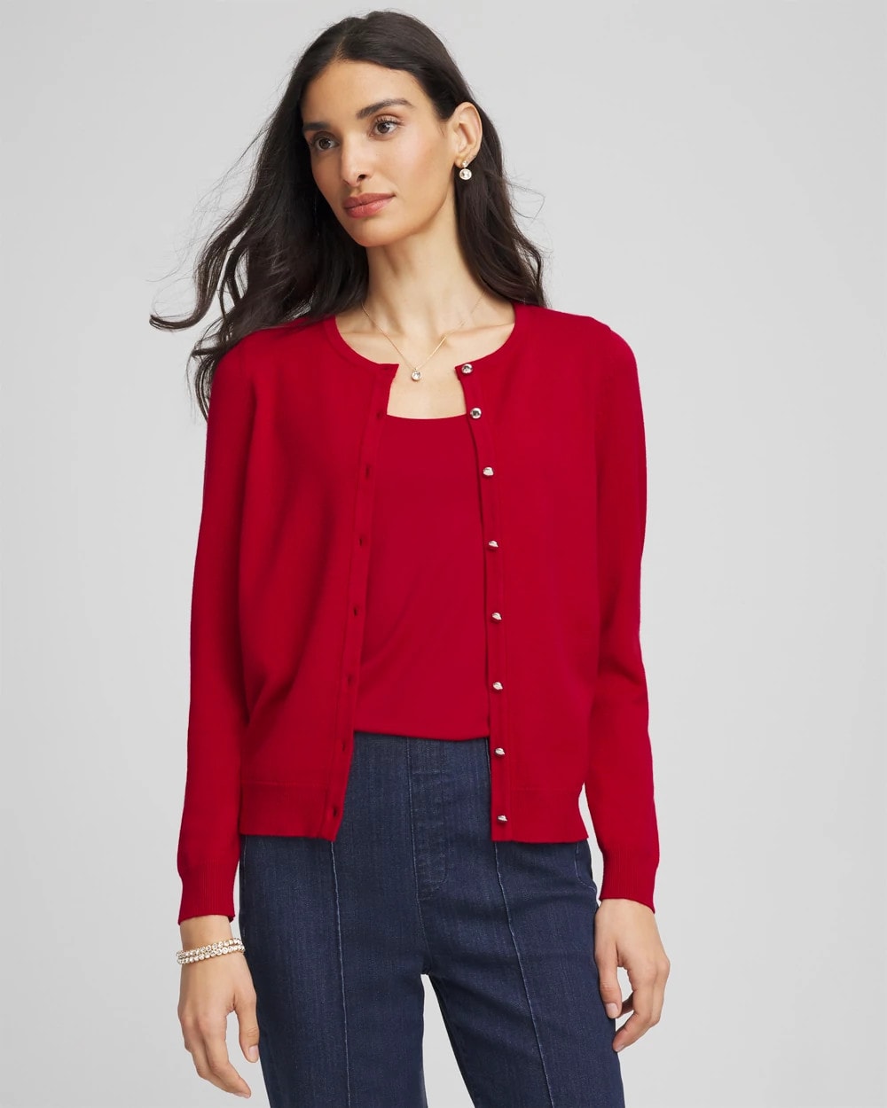 Crewneck Cardigan Carmine Red - Chico's