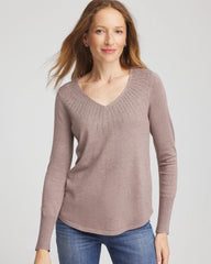 Ella Embellished V-Neck Sweater Taupe Heather - Chico's