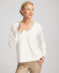 Contrast Stitch V-Neck Sweater English Cream - Chico's