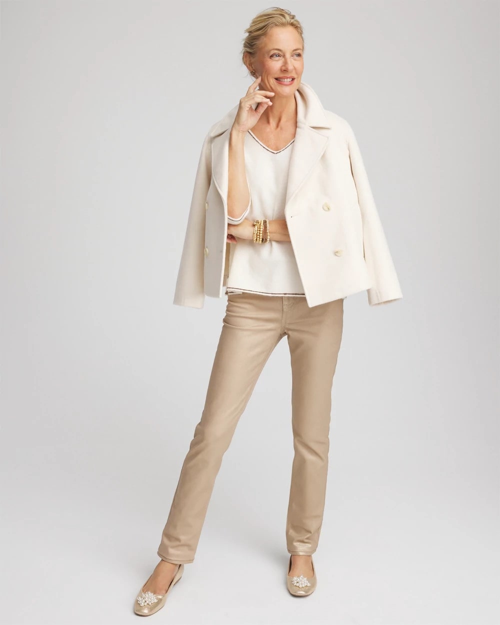 Contrast Stitch V-Neck Sweater English Cream - Chico's