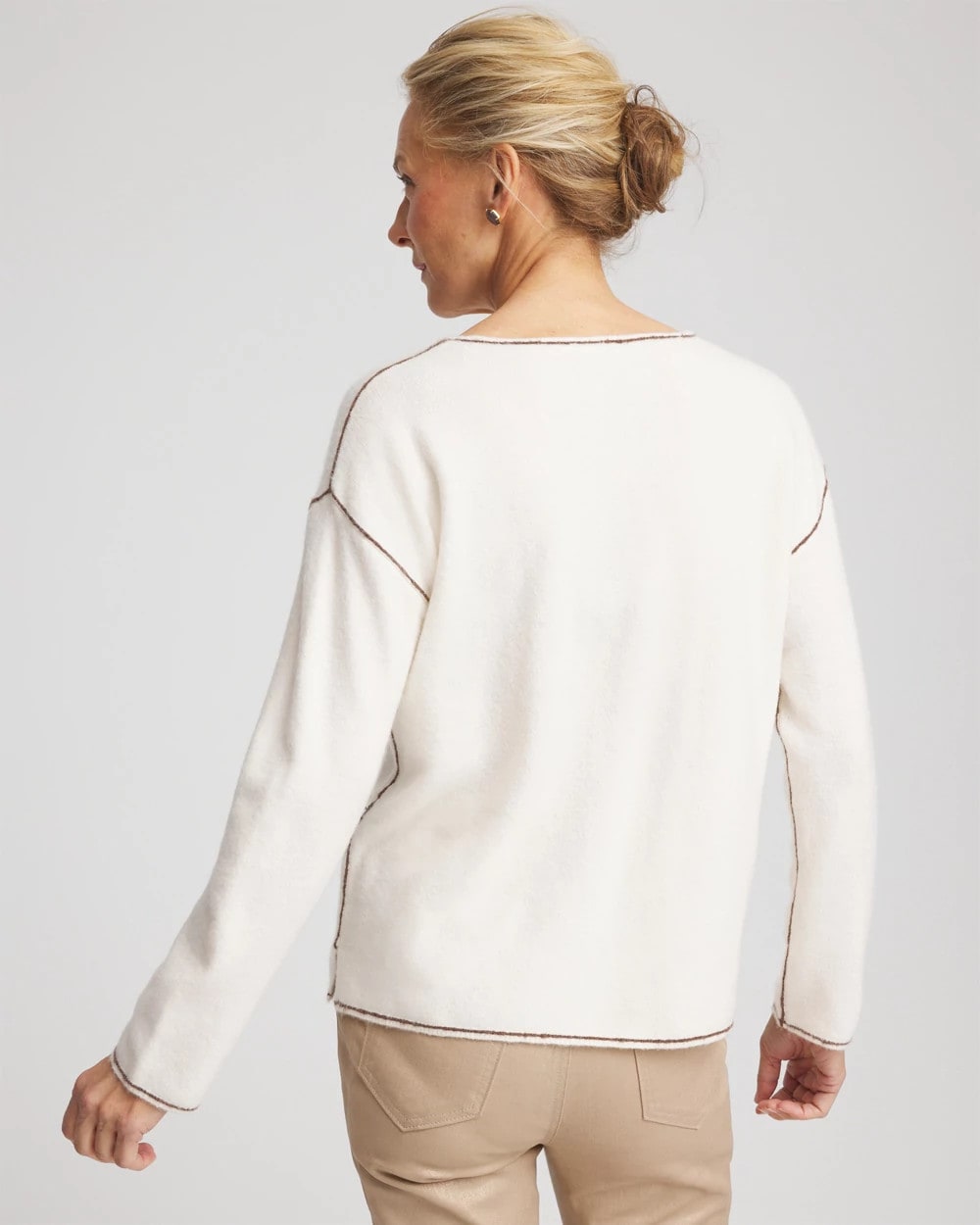 Contrast Stitch V-Neck Sweater English Cream - Chico's