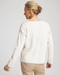 Contrast Stitch V-Neck Sweater English Cream - Chico's