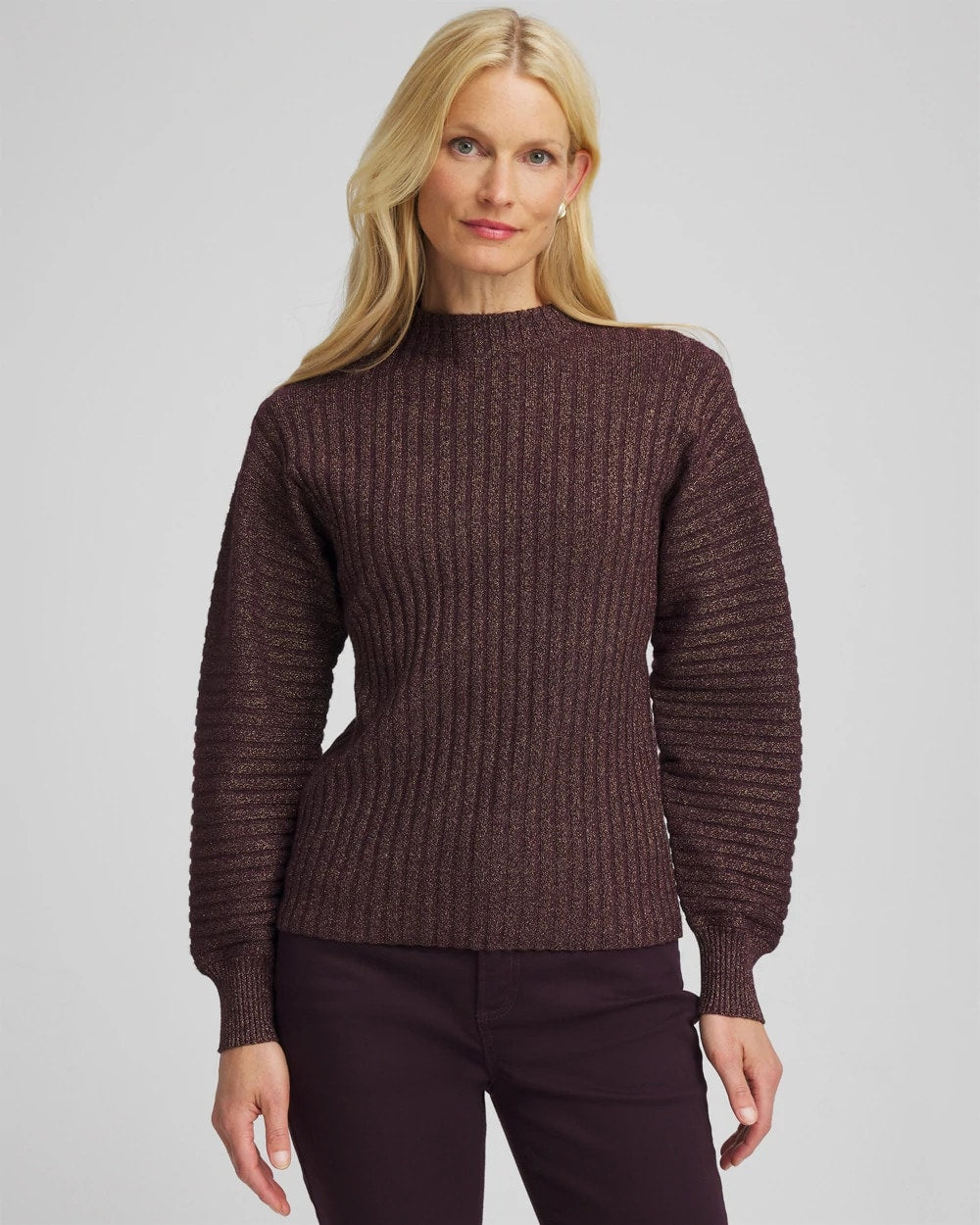 Metallic Ribbed Pullover Night Bloom - Chico's