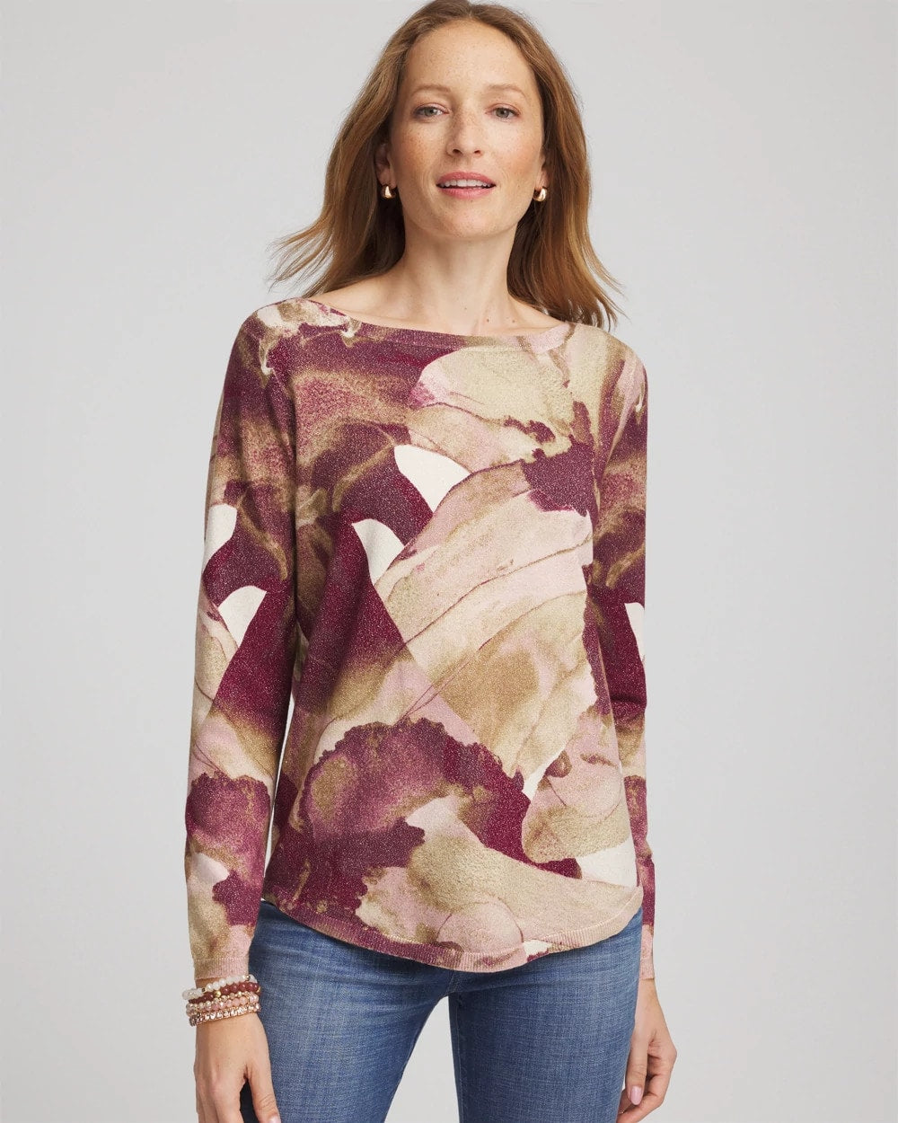 Ella Ocean Glitz Boatneck Sweater Purple Royale - Chico's