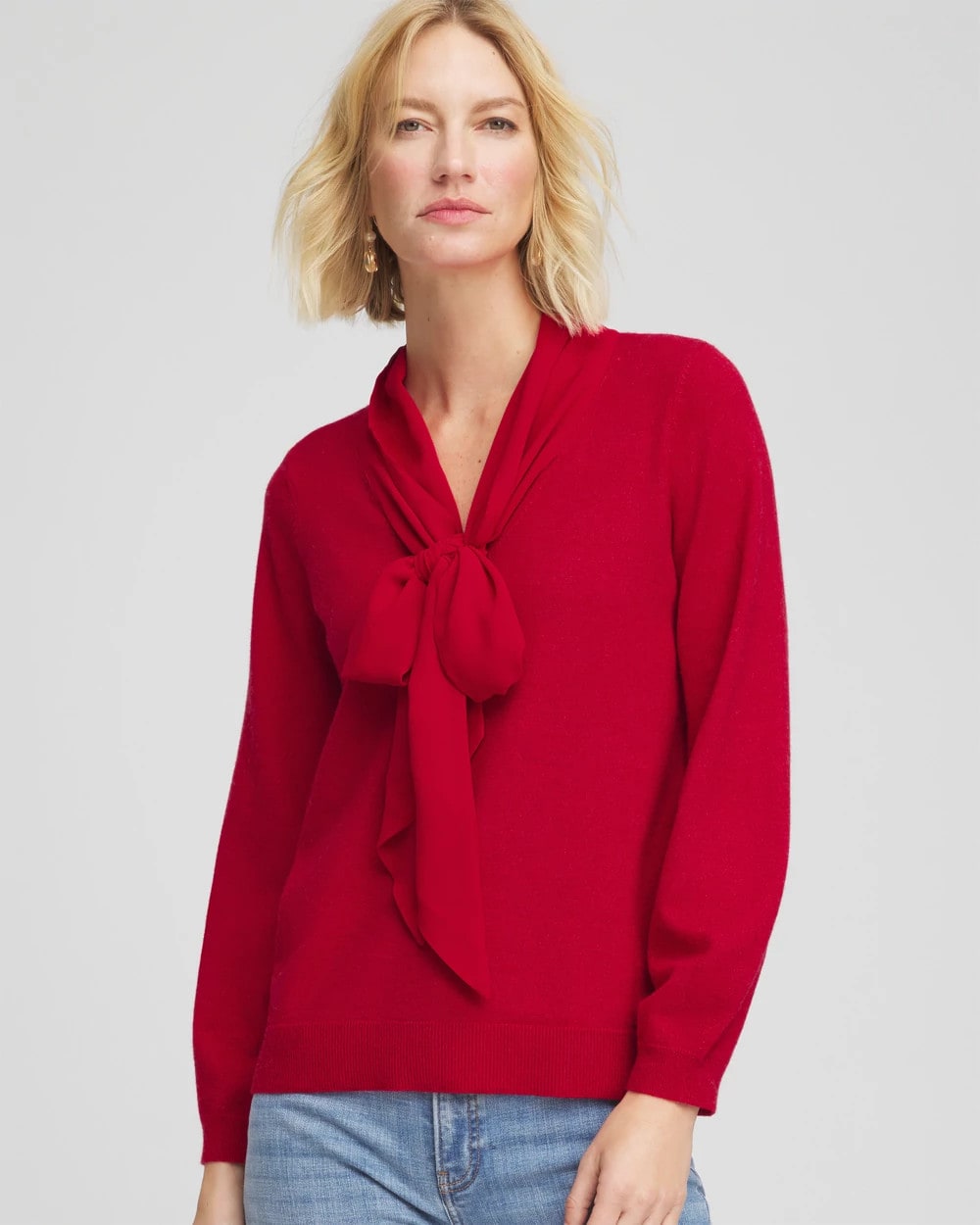 Bow-Detailed Sweater Carmine Red - Chico's