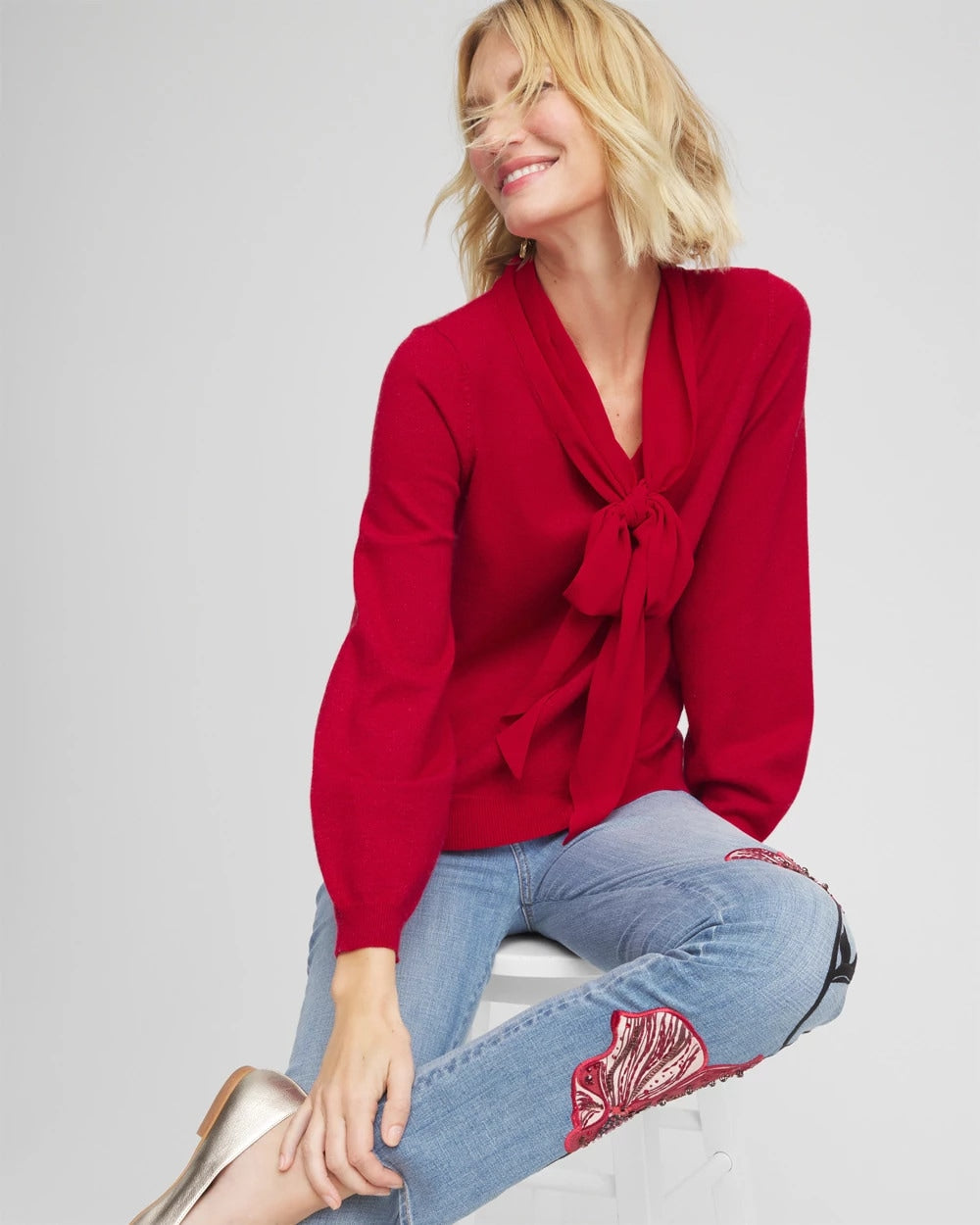 Bow-Detailed Sweater Carmine Red - Chico's