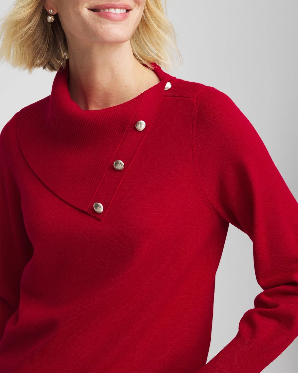 Button Envelope Neck Sweater Carmine Red - Chico's
