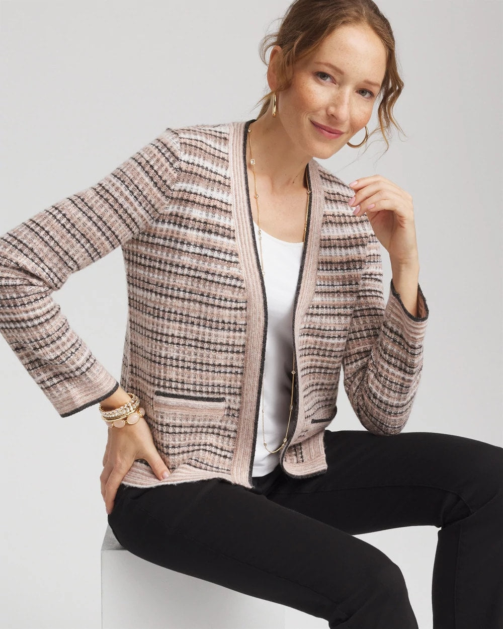 Sunset Abstract Sweater Jacket Black - Chico's