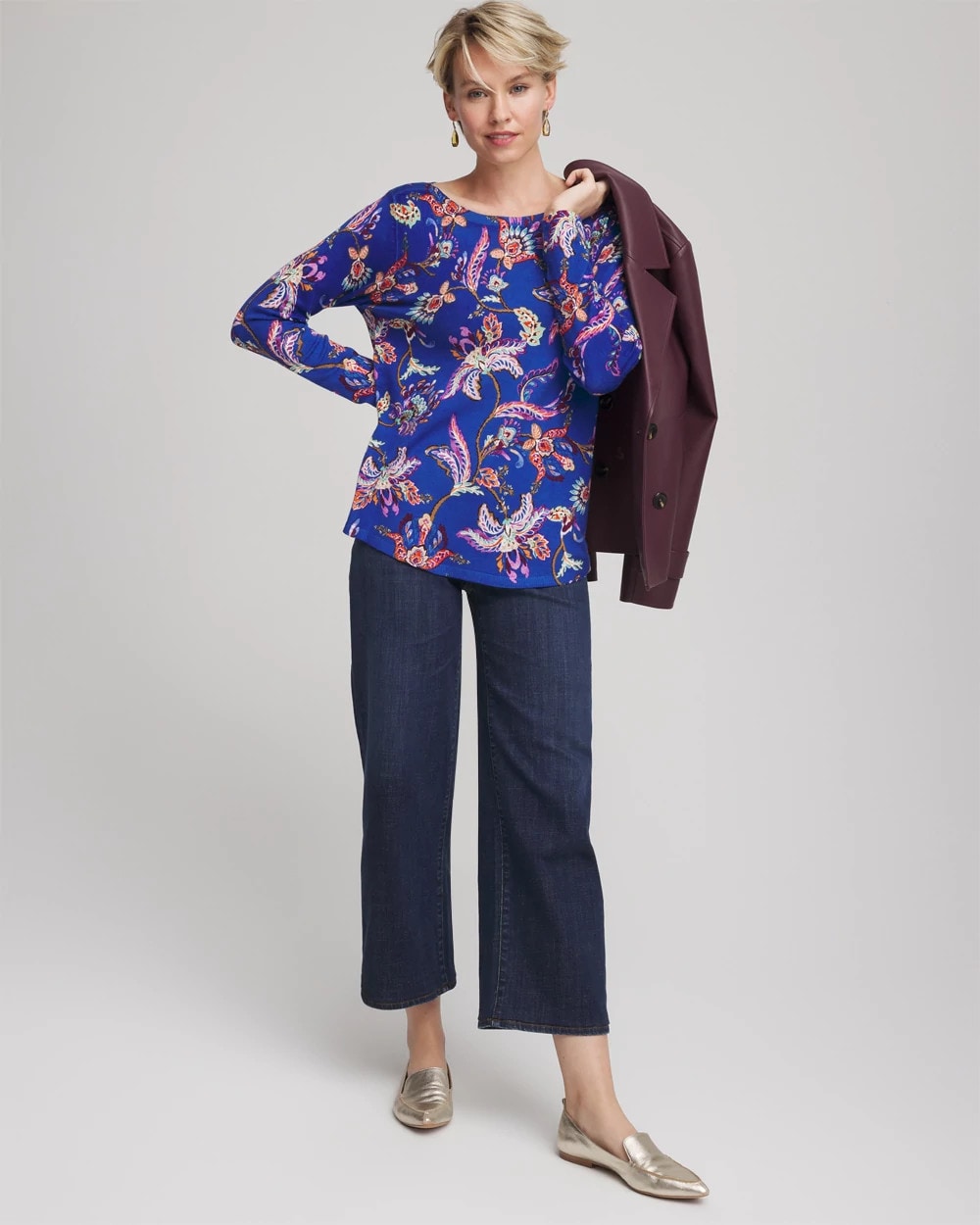 Ella Boatneck Printed Pullover Sweater Cobalt Stone - Chico's