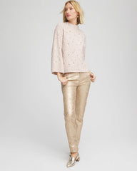 Sequined Cable Knit Sweater Birch Bark Heather - Chico's