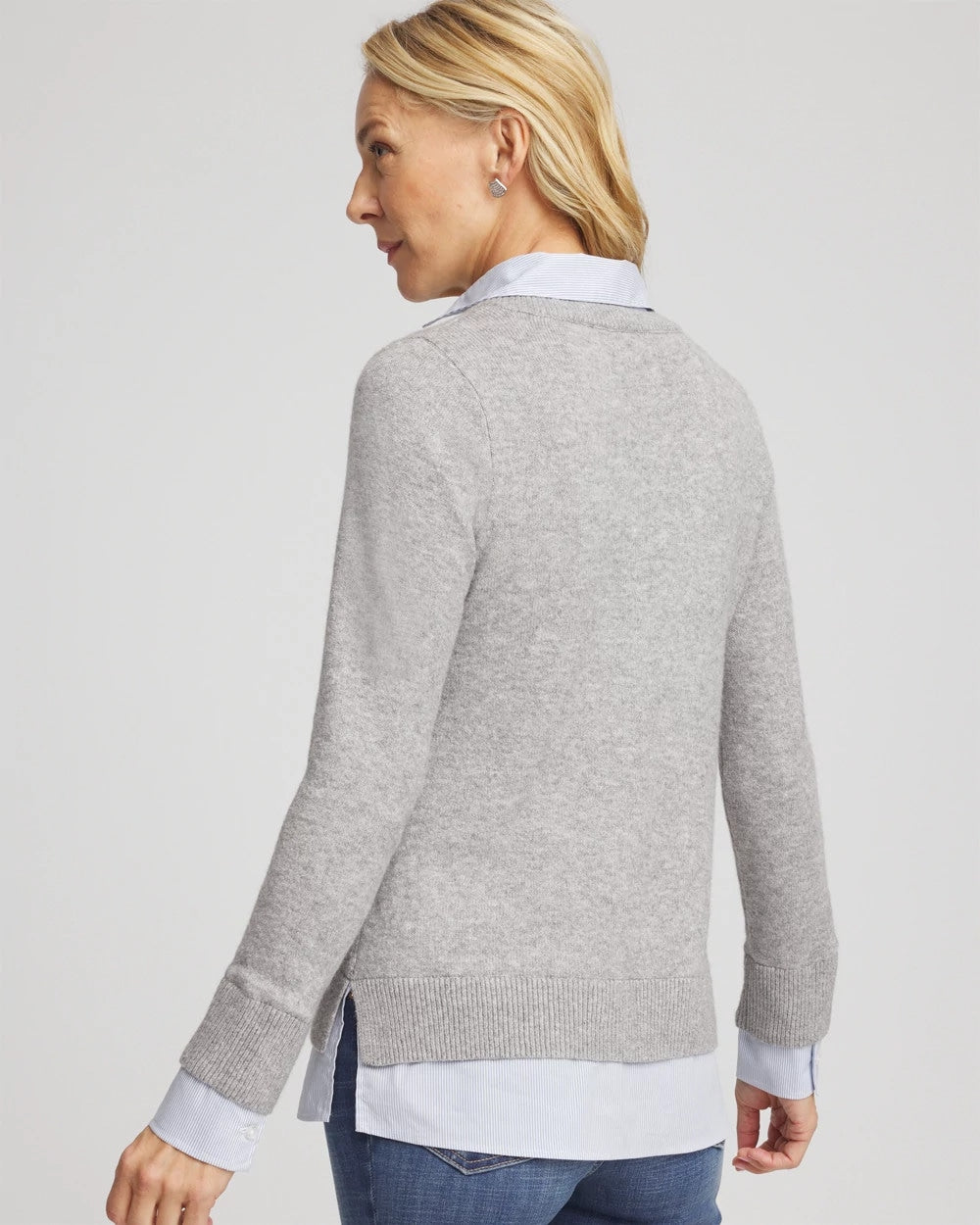 Sequin Built-In Shirt Knit Sweater Gray - Chico's