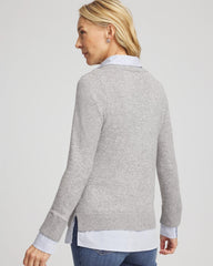 Sequin Built-In Shirt Knit Sweater Gray - Chico's