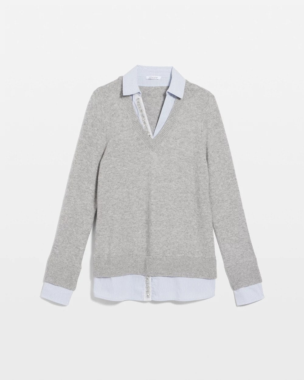 Sequin Built-In Shirt Knit Sweater Gray - Chico's