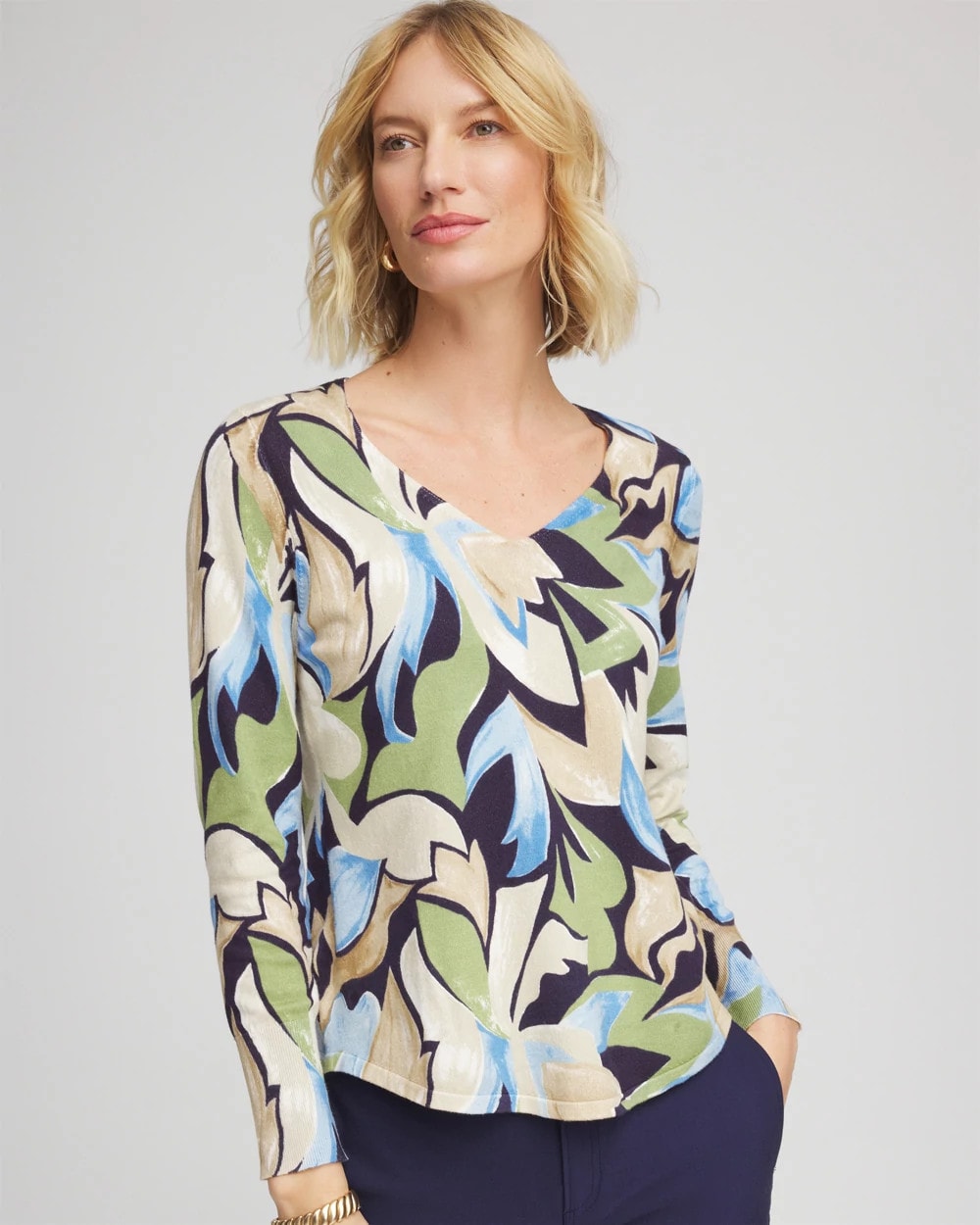 Ella Bloom V-Neck Pullover Sweater Passport Blue - Chico's