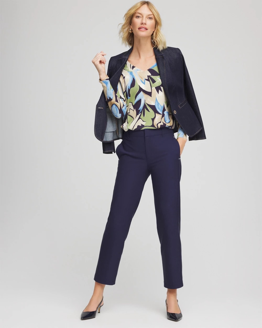 Ella Bloom V-Neck Pullover Sweater Passport Blue - Chico's