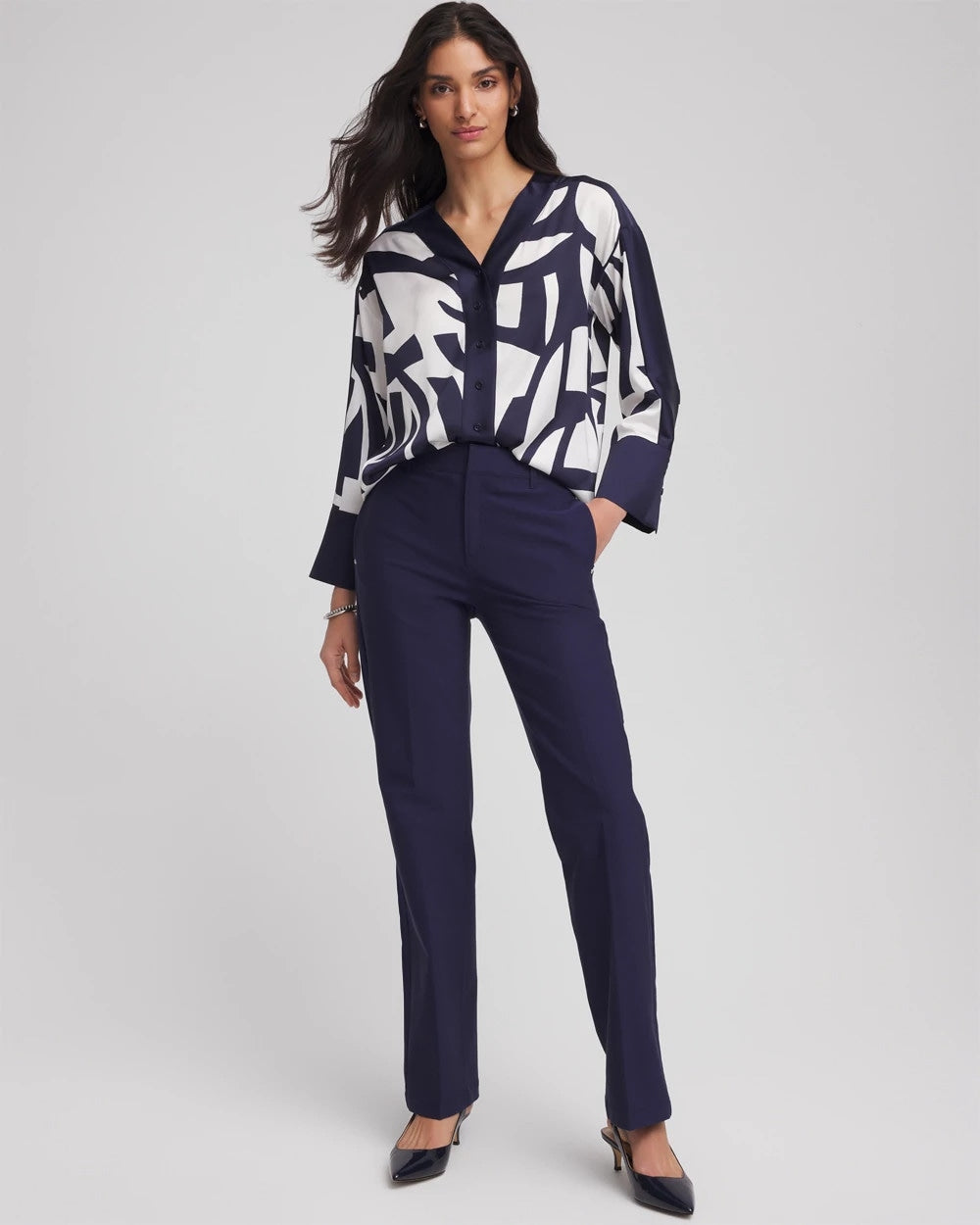 Cotton Straight-Leg Trousers Passport Blue - Chico's