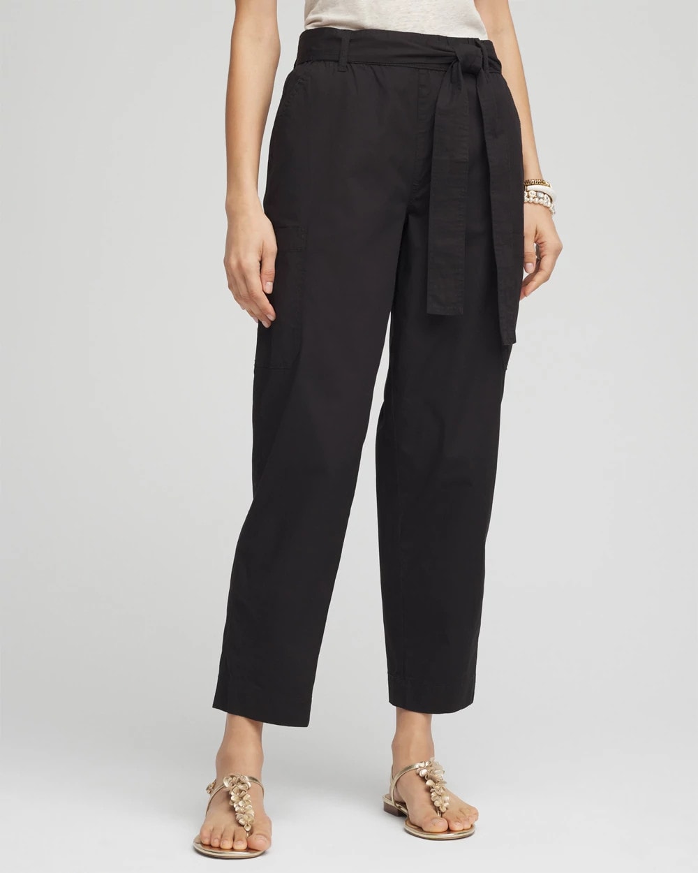 Poplin Pull-On Tapered-Leg Cropped Pants Black - Chico's