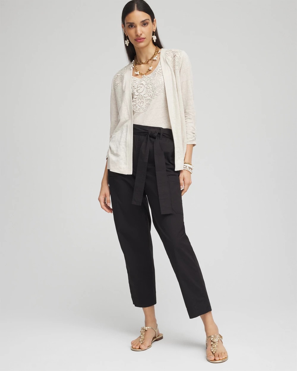 Poplin Pull-On Tapered-Leg Cropped Pants Black - Chico's