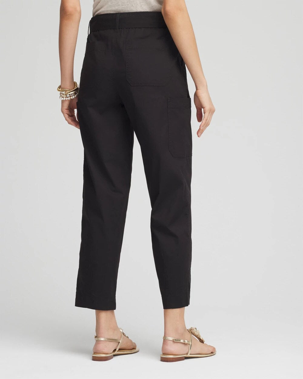 Poplin Pull-On Tapered-Leg Cropped Pants Black - Chico's