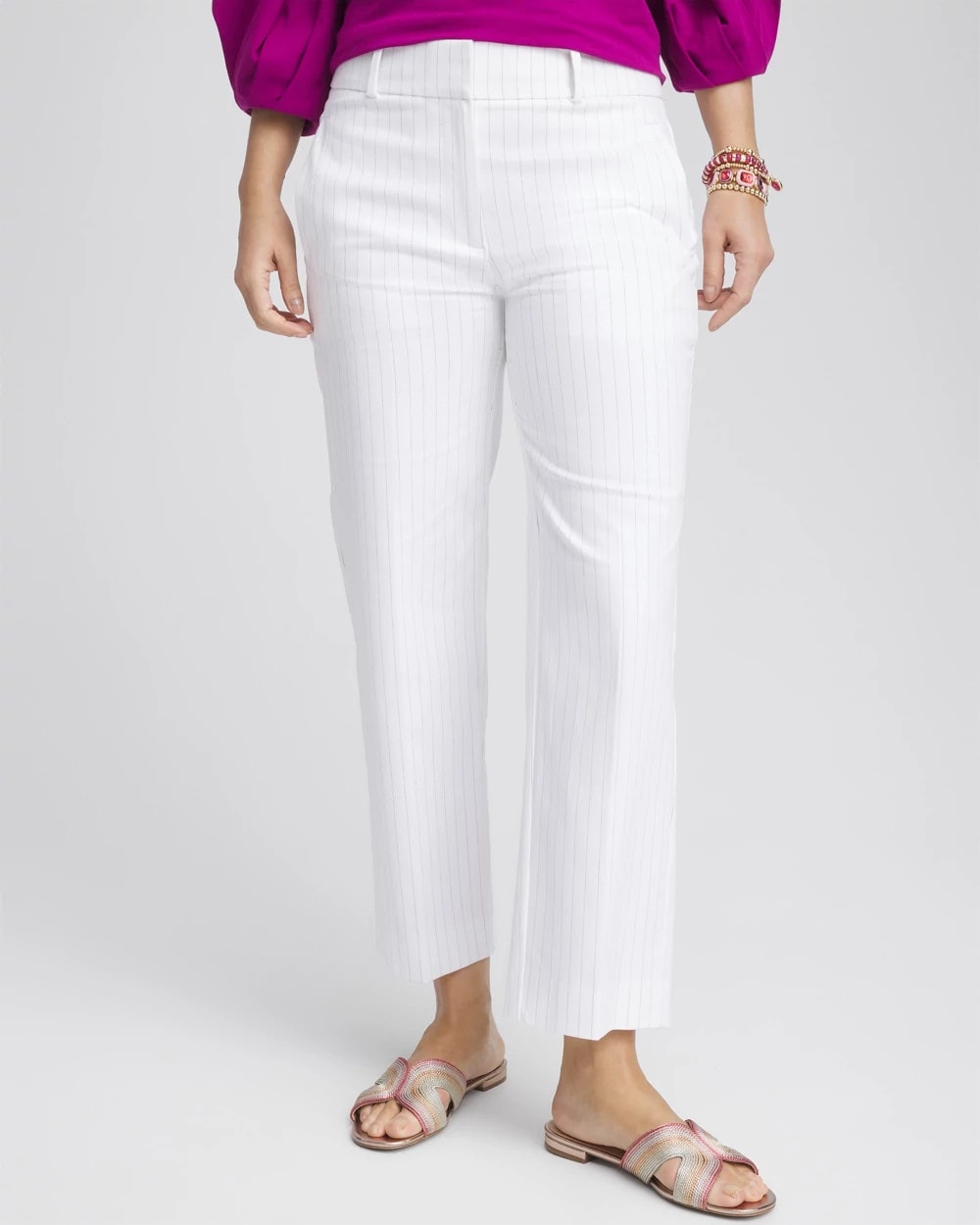 Striped Straight-Leg Cropped Pants Alabaster - Chico's