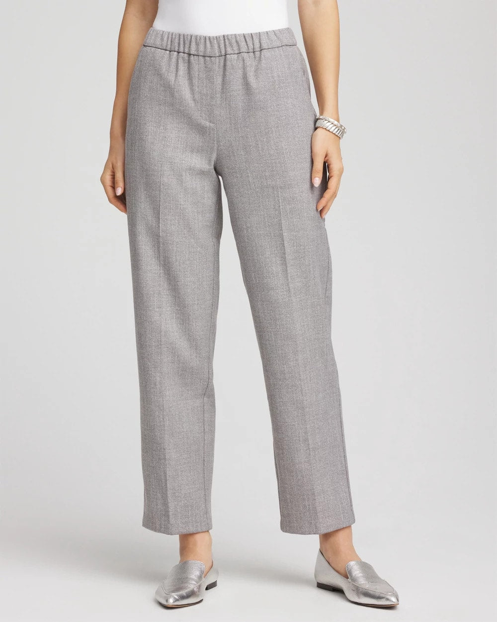 Shimmer Straight Tapered Ankle Pants Silver - Chico's
