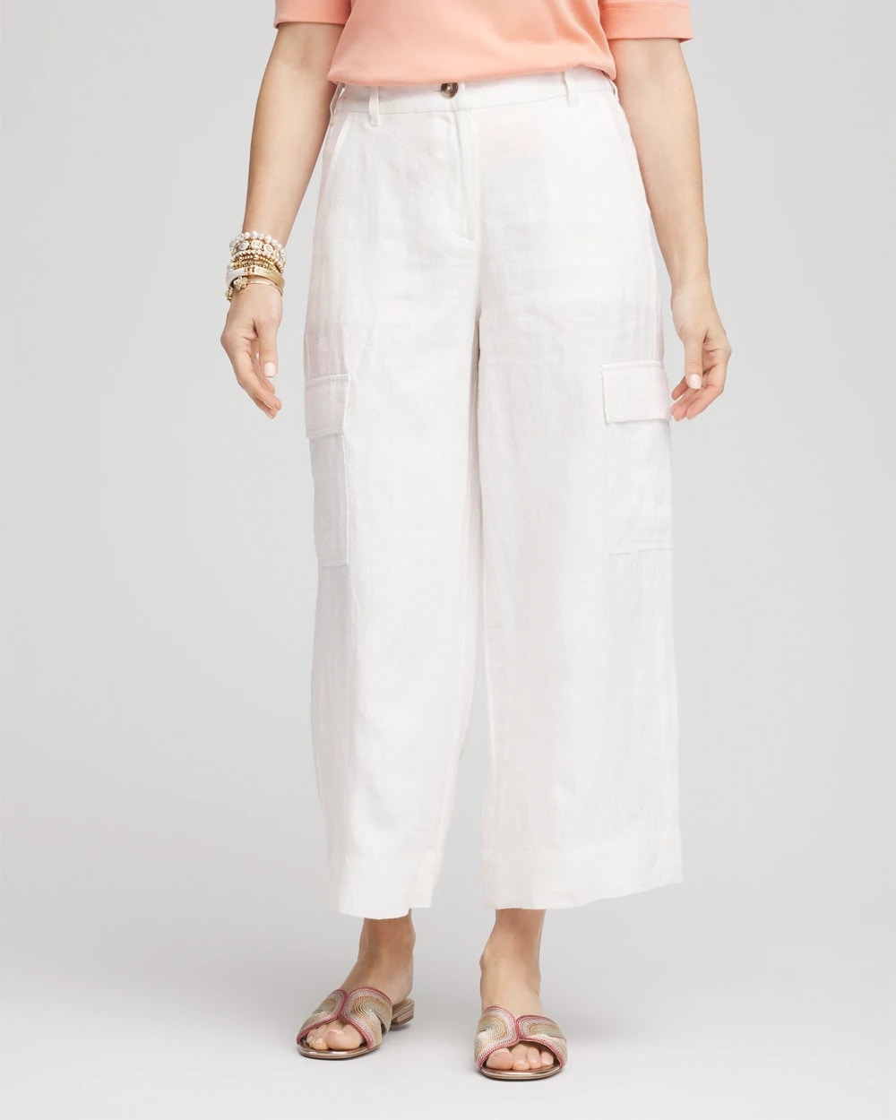 Linen Cargo Wide-Leg Cropped Pants Alabaster - Chico's