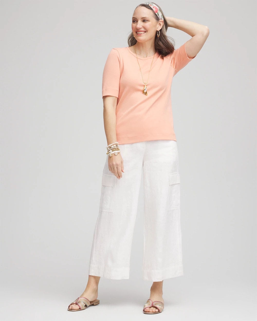 Linen Cargo Wide-Leg Cropped Pants Alabaster - Chico's