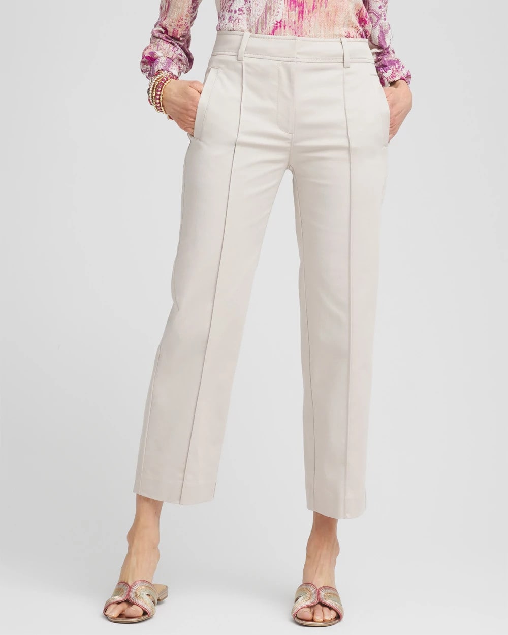 Stretch Sateen Straight Cropped Pants Smokey Taupe - Chico's
