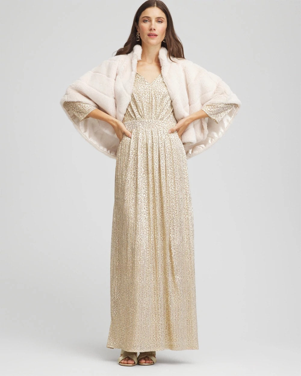 Metallic Knit Pleated Maxi Dress Gold - Chico's