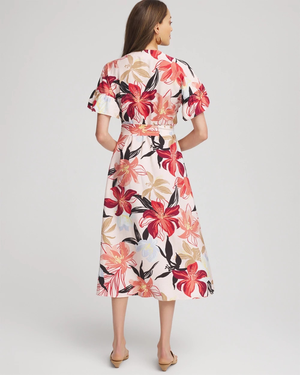Tonal Floral Ruffle-Sleeved Midi Dress Multi - Chico's