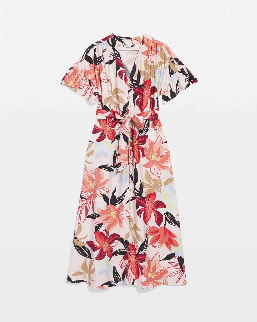 Tonal Floral Ruffle-Sleeved Midi Dress Multi - Chico's