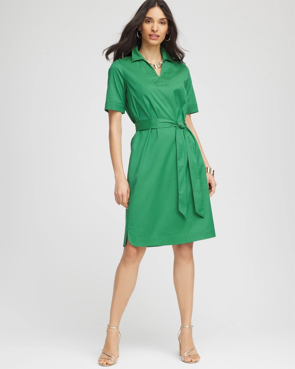Shirttail Hem Popover Dress Jardin Green - Chico's