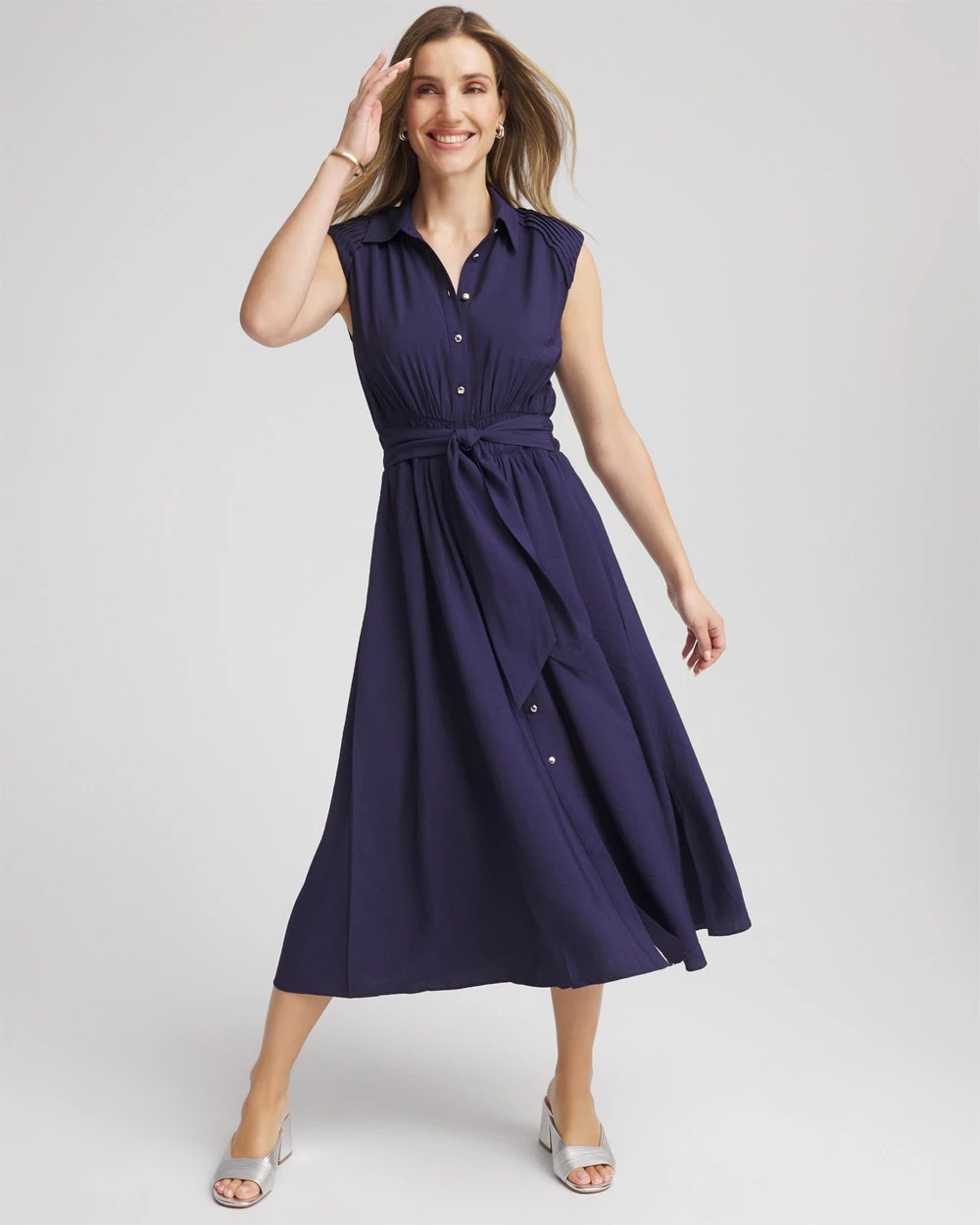 Smocked-Waist Shirtdress Passport Blue - Chico's