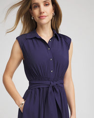 Smocked-Waist Shirtdress Passport Blue - Chico's