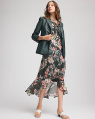 Floral Ruffle-Trim Chiffon Dress Darkest Spruce - Chico's