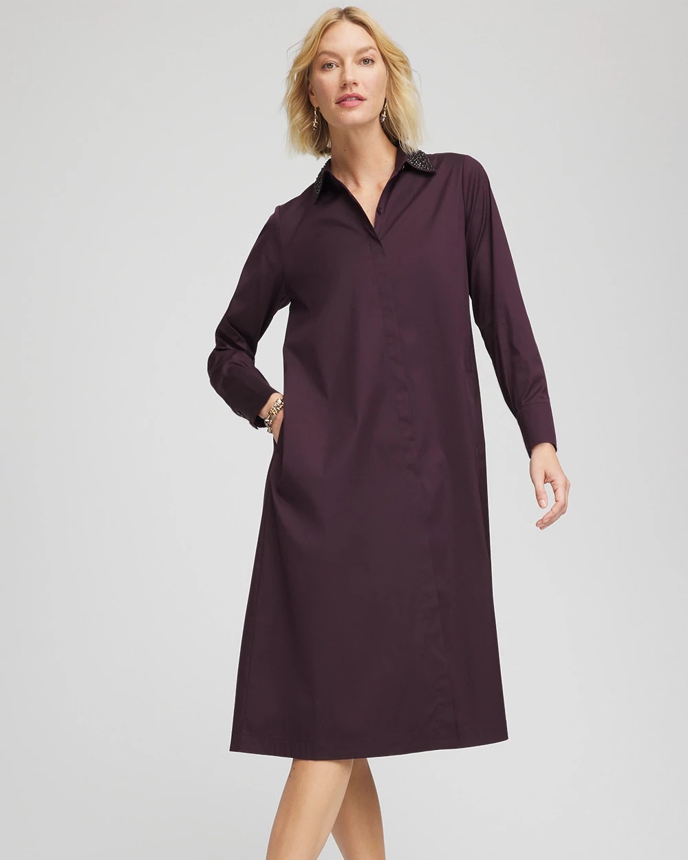 Sequin Collar Midi Shirtdress Night Bloom - Chico's