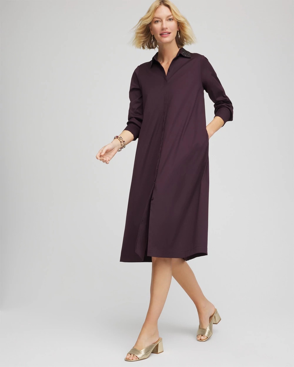 Sequin Collar Midi Shirtdress Night Bloom - Chico's