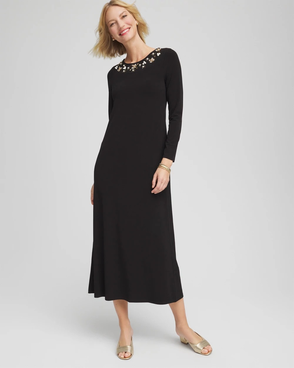 Embellished Column Maxi Dress Black - Chico's
