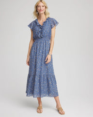 Textured Ruffled-Placket Maxi Dress Blue Lotus - Chico's
