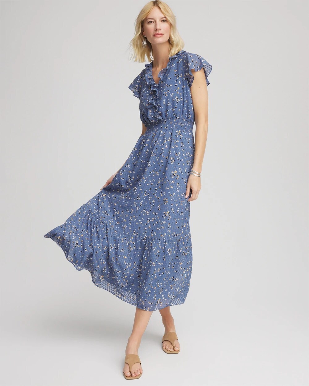 Textured Ruffled-Placket Maxi Dress Blue Lotus - Chico's
