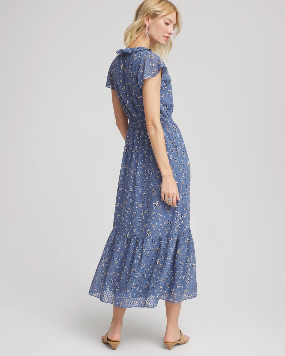 Textured Ruffled-Placket Maxi Dress Blue Lotus - Chico's