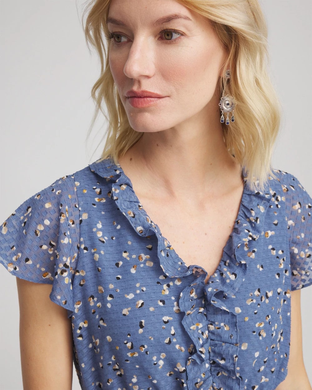 Textured Ruffled-Placket Maxi Dress Blue Lotus - Chico's