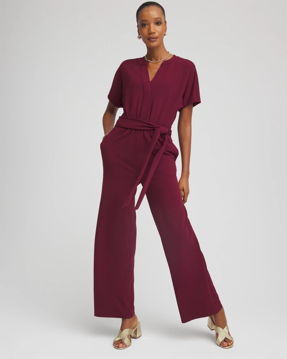 Belted Dolman-Sleeve Jumpsuit Deep Chianti - Chico's