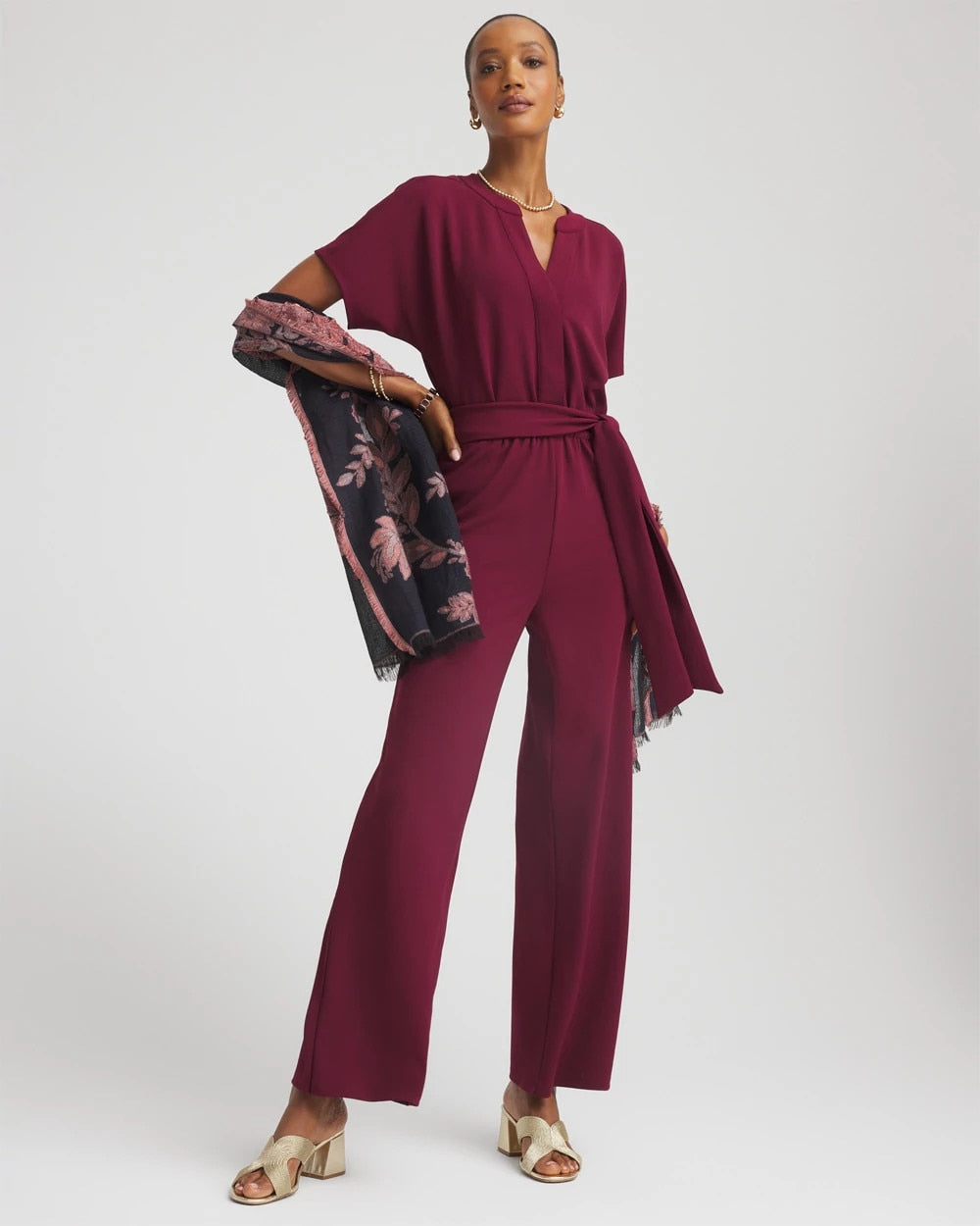 Belted Dolman-Sleeve Jumpsuit Deep Chianti - Chico's