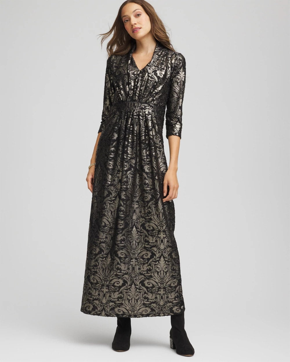 Foiled Knit Pleated Maxi Dress Black - Chico's